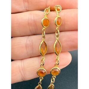 Vintage Signed Austrian Crystal Necklace Orange Open Bezel AFJ Gold Tone  28"